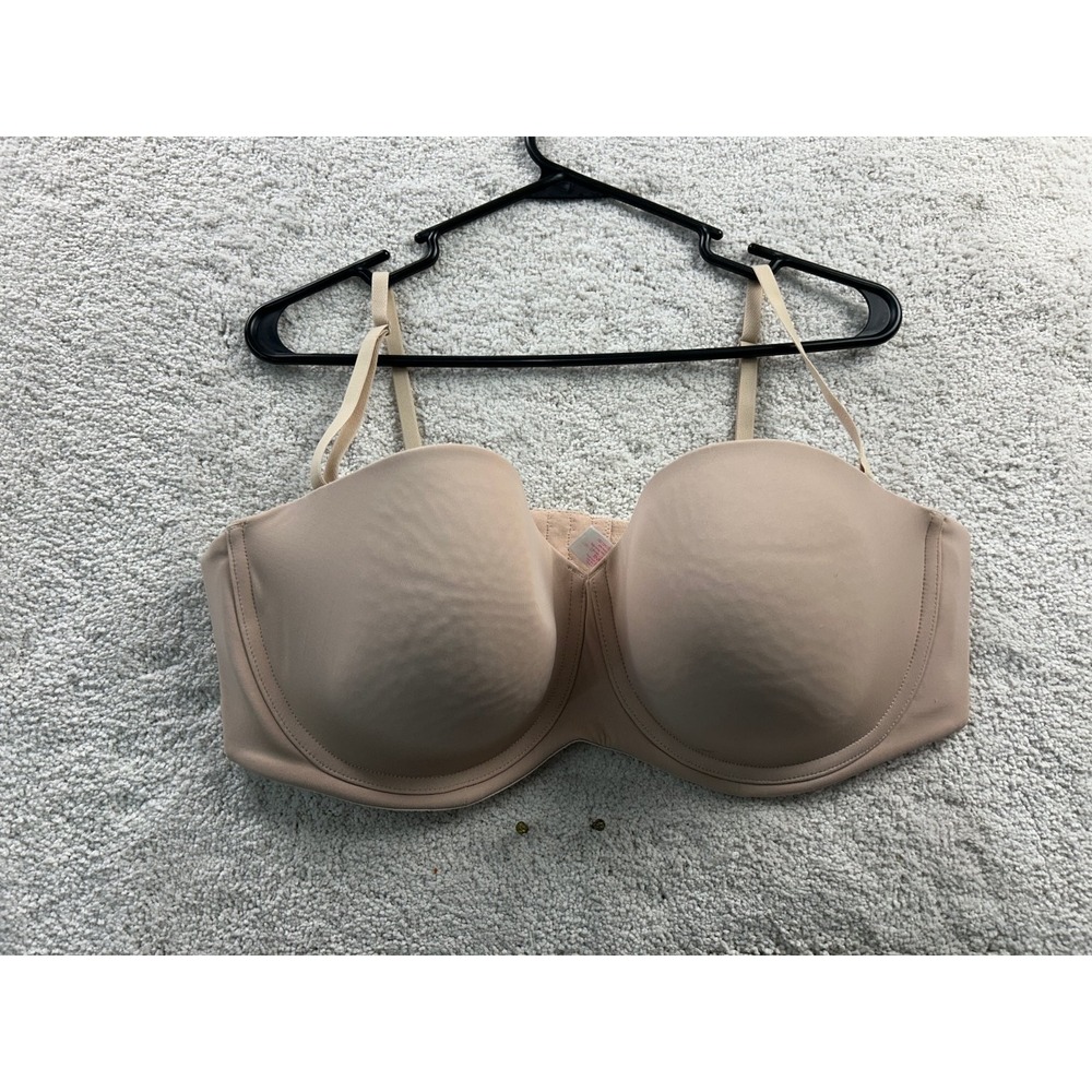 Women's Strapless Nude Bra Size 44D Underwire Smooth Padding